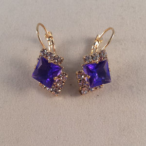 Gold Plated Mystic Diamond Purple Pink Czech Crystal Earrings 8mm